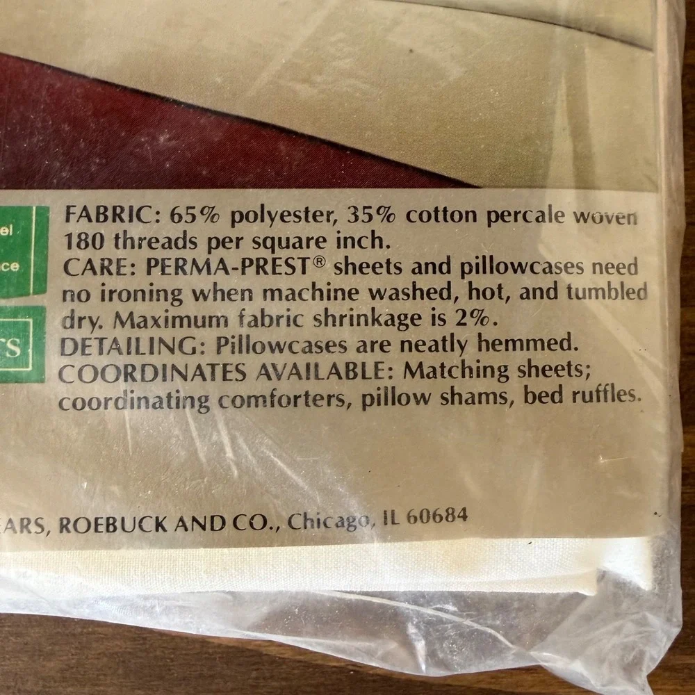 Vintage Sears White Percale Pillowcases Standard Size‎ 2 Pc Set NOS